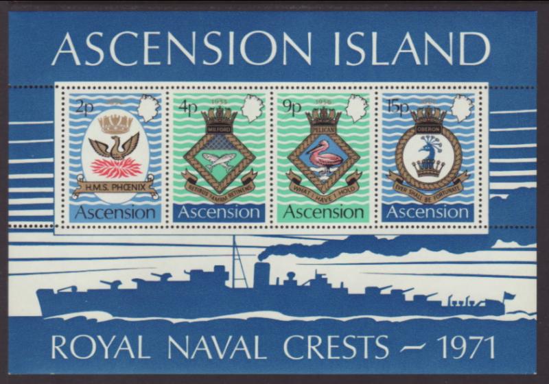 Ascension 155a Naval Crests Souvenir Sheet MNH VF