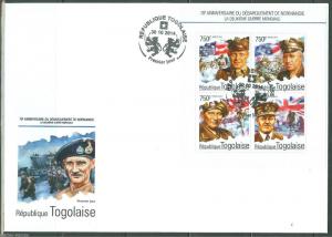 TOGO 2014 70th ANIVERSARY OF D DAY EISENHOWER, BARDLEY  MONTGOMERY SHT  FDC