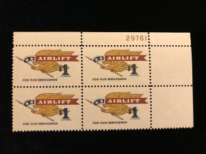 1341 Plate Block of 4, MNH,  $1 Servicemen Stamp