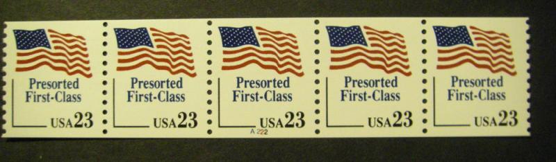Scott 2605, 23 cent Presort Flag, PNC5 #A222, Thin red 2