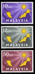 Malaysia 1963 Scott #1-3 Mint Never Hinged