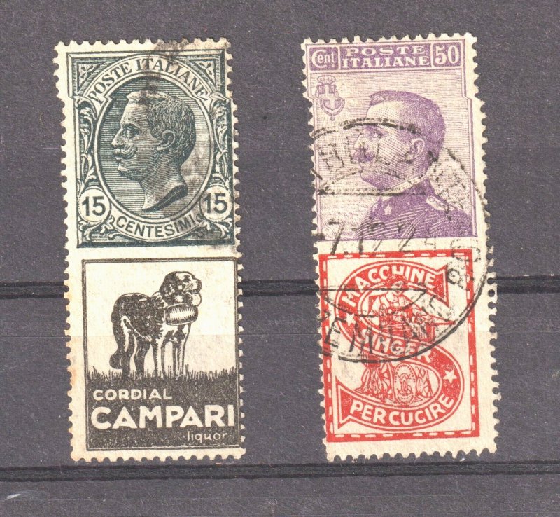 Italy 2 Different Used Pairs with Advertising Labels Campari Singer 1908-1919