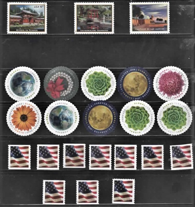 USA 23 Stamps face value 43.60 no Cancels no Gum the Scans are the Stamps