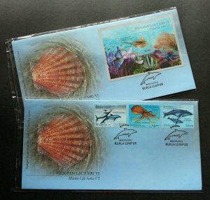 Marine Life Series VI  Malaysia 2004 Whale Dolphin Octopus Underwater (FDC pair)