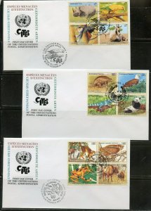 UNITED NATIONS 1995 ENDANGERED SPECIES BLOCKS & IMPRINT BLOCKS ON FDCS