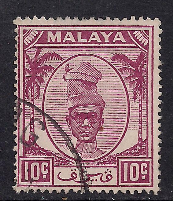 Perak Malaya 1950 - 56  10ct Purple Yussuf SG 136 used stamp ( H594 )