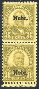 US 677 JF NH Nebraska Overprint Wide Spacing Pair - Scarce! Mint cv $225