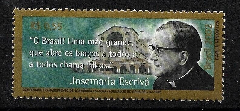 BRAZIL 2002 JOSEMARIA ESCRIVA RELIGION PRIEST OPUS DEI FOUNDATOR 1 VALUE MNH