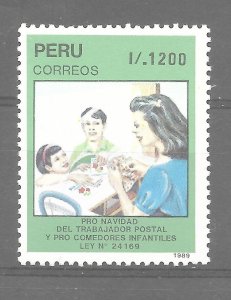 PERU 1989 CHRISTMAS FUND POSTAL WORKERS AND CHILDREN MINT NH SCOTT 962 MI1403 