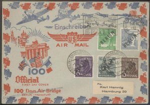 Germany 1948 Mi6 Berlin Airlift 100 Days Air Bridge Airmail Cover Black O 101662