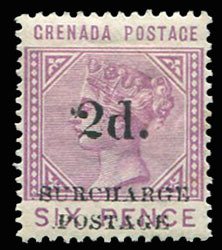 Grenada #J6 (SG D6) Cat£200, 1892 2p on 6p red lilac, hinged, slightly gum t...