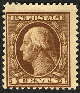 US #377 SCV $70. 4c Washington, F/VF mint never hinged, deep shade, post offi...