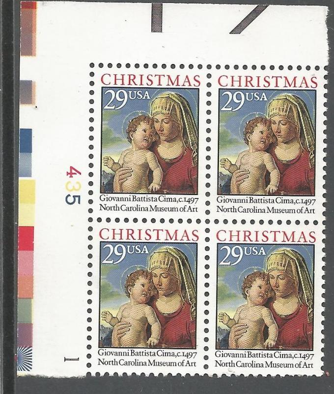 US 279, MNH, PALTE BLOCK OF 4 STAMPS, MADONNA AND CHILD, CHRISTMAS