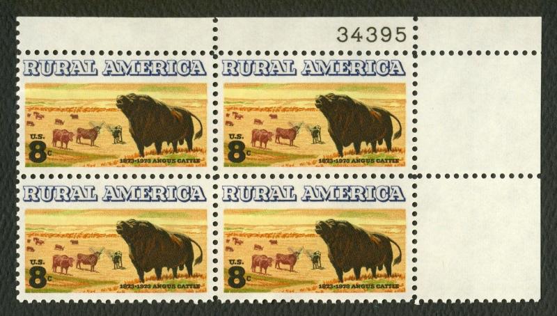 #1504 8c Angus Cattle, Plate Block, Mint **ANY 4=FREE SHIPPING**