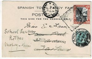 Jamaica 1903 Spanish Town cancel on postcard to Scotland, forwarded