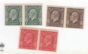 CANADA (KSG913) # 205-207 VF-MNH 1-3cts  1933 KGV MEDALLION COIL PAIRS  CAT $245