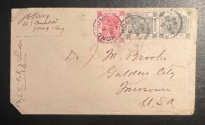 1899 British Hong Kong Postcard Cover US Consulate to Golden City MO