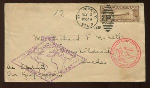 C14 Graf Zeppelin Used Stamp on MAY 12 1930 Flight Cover (Cv 698)