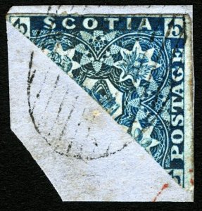 Nova Scotia #3A 1857 Classic 3 Pence Dark Blue VF Bisect on Piece Scarce Stamp