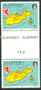 ALDERNEY 1983 QE2 1p MAP Pictorial GUTTER PAIR Sc 1 MNH