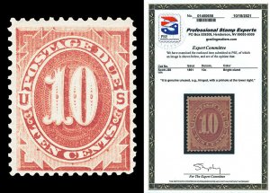 Scott J26 1891 10c Bright Claret Postage Due Mint F-VF OG HR Pinhole w/ PSE CERT