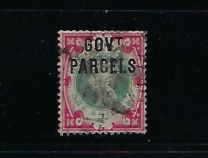 GREAT BRITAIN SCOTT #O38 1900 GOVERNMENT PARCEL 1SH (CARMINE ROSE-GREEN) - USED