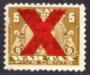 van Dam FWT11f - Used - 5c  - inverted red X precancel - War Tax  - 1920, Cana