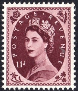 Great Britain #305 11d Queen Elizabeth II: Predecimal Wilding Single (1954) MNH