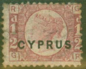 Cyprus 1880 1/2d Rose SG1 Pl 15 Mtd Mint 