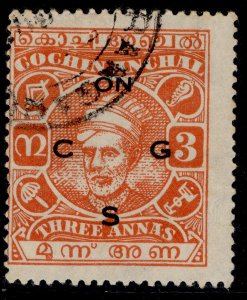 INDIAN STATES - Cochin GVI SG O73, 3a vermilion, FINE USED.