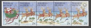 1988 Marshall Islands 199a (195-199) Santa and Reindeer Strip of Five MNH