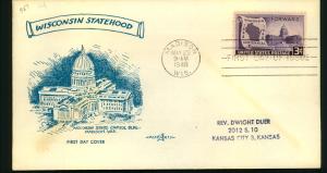 #957 Wisconsin Statehood Centennial - Pent Arts Cachet!