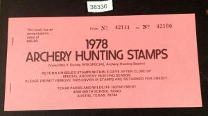 MOMEN: US STAMPS   1978 ARCHERY HUNTING STAMPS MINT OG NH BOOKLET LOT #38336