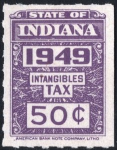 SRS IN D141 50¢ Indiana Intangible Tax Revenue Stamp (1949) MNH