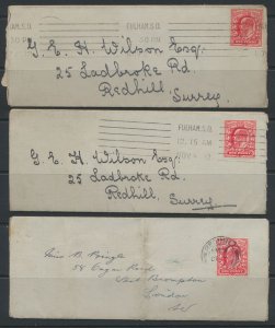 GB Postal history - 3 original letters dated 1910  with SG 219-220  Sc# 128 s...