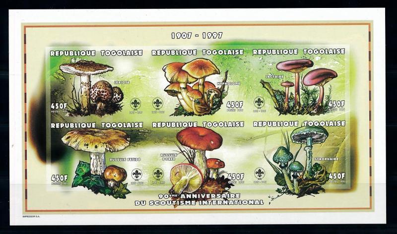 [76931] Togo 1997 Mushrooms Pilze Scouting Imperf. Sheet MNH