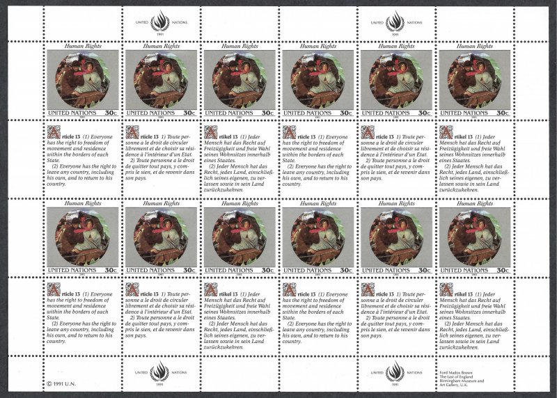 United Nations #599-600 30¢ & 50¢ Declaration of Human Rights. Two sheets. MNH