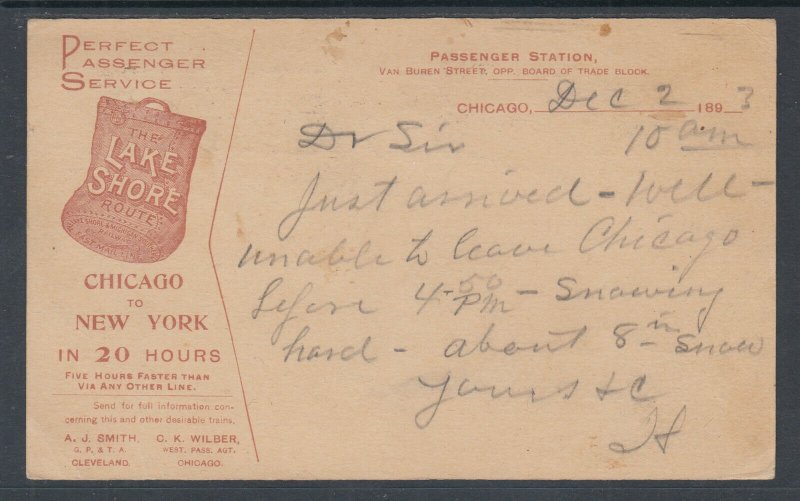 US Sc UX10 Illustrated Advertising Card, Lake Shore & Michigan Southern Railway