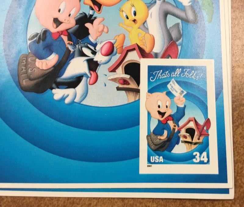 3535  Porky Pig 2001 special  Die Cut  Sheet of 10 Imperf Single  