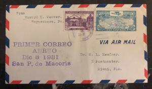 1930 San P Marcoris Dominican Rep First Fight Cover FFC To Miami FL USA