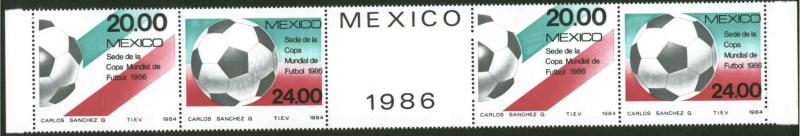 MEXICO 1372-1373,1373a Promotion Soccer World Cup strip MNH. VF.