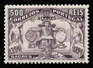 AZORES Scott #76 1894 AÇORES ovpt Prince Henry unused, HR, perf tooth repair