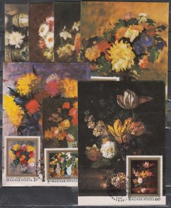 Hungary, Scott cat. 2478-2484. Flower Paintings. Max. Cards. ^
