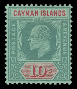 Cayman Islands 1907 KEVII 10s green & red/green MLH. SG 34. Sc 30.