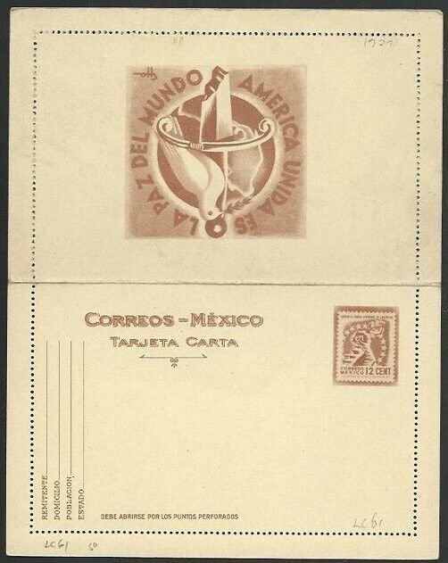 MEXICO Lettercard - 12c unused - Liberty - Doves etc.......................58789