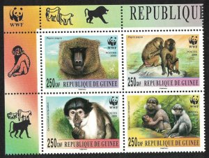 Guinea WWF Mangabey and Baboon block 2*2 WWF Logo 2000 MNH