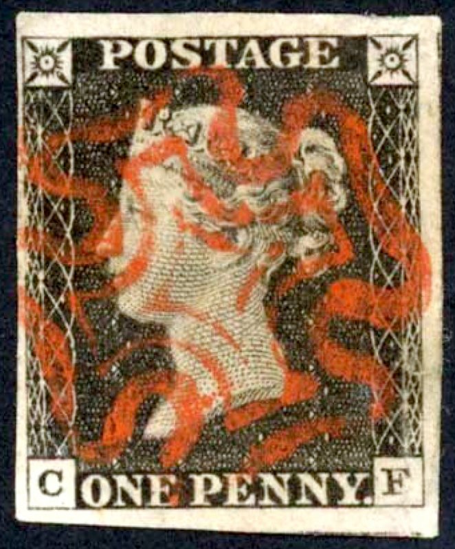 Penny Black (CF) Plate 3 Attractive Four Margins (Creased)