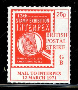 GREAT BRITAIN 1971 STRIKE POST LABELS 25p MAIL TO INTERPEX USA Issue MNH