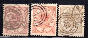 DENMARK 1854-1868 SC. 11, 13, 14 USED