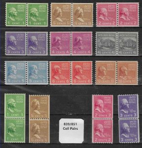 PCBstamps  US # 839-851 Coil Pairs  1939 Presidentials Set, (13), MNH,(3)